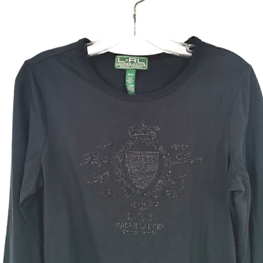 Lauren Ralph Lauren Women's M Black Bling Long Top - Picture 2 of 9